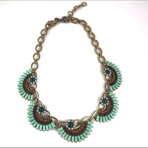 JCrew Art Deco Fan Necklace - Turquoise